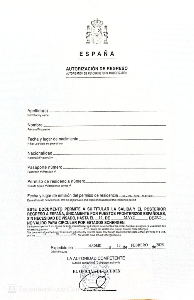 Autorización de Regreso